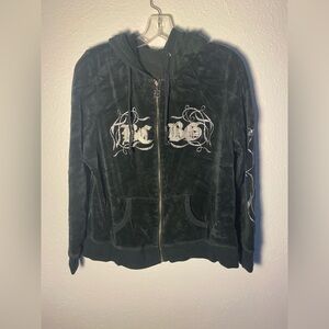 BCBG‎ velour front zip hoodie. Size Lg.